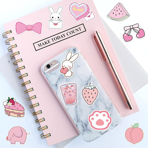 50PCS Cute Kawaii Stickers for Water Bottles, VSCO Pink Stickers for Laptop Aesthetic Gift for Kids Teens Girls