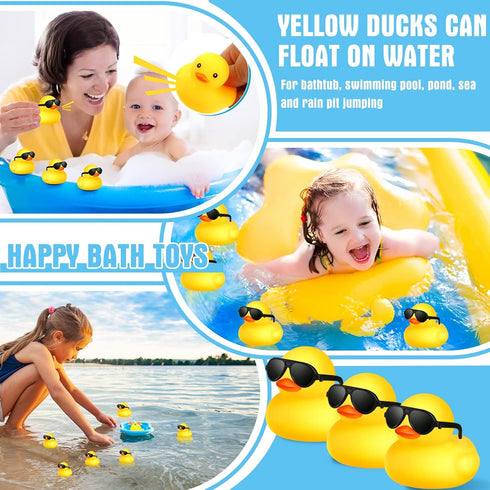 100 Chivao Pcs Rubber Ducks with Sunglasses in Bulk Mini Yellow Rubber Duck Gifts Squeak Bath Float Bathtub Toys