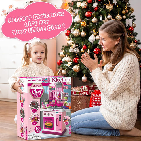Playset, 27.1 Inches Set 1-3 3-5, DRAMATION Kids Kitchen Play Kitchen with Sound and Light, Kitchen for Toddlers