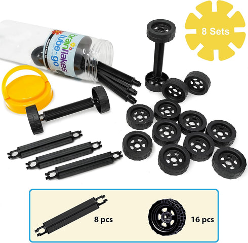VIAHART Brain Flakes 16 Wheels and 8 Axles Tube-Go Set Add-On Travel Kit - Build Cars, Trucks, Anything That Spins - Compatible with Brain Flakes Brand Discs - A Great STEM Toy