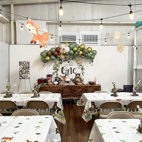 3ct Woodland Plastic Tablecloth Creatures Fox Birthday Baby Shower Banner Wild One Welcome Baby Forest Animal Friends