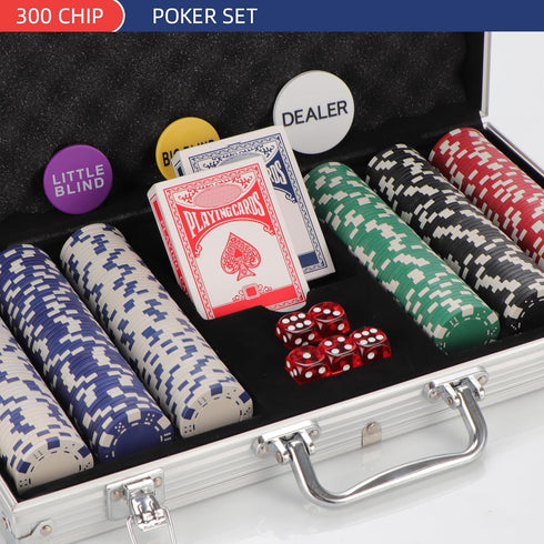Poker Chips Set with Aluminum Case for Texas Holdem, Blackjack, 2 Decks of Cards, Dealer, Buttons, 5 Dice, 11.5 Gram
