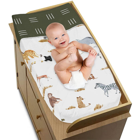 Sweet Jojo Designs Jungle Animals Boy Girl Baby Nursery Changing Pad Cover Hunter Green Yellow Grey Rust Orange Black
