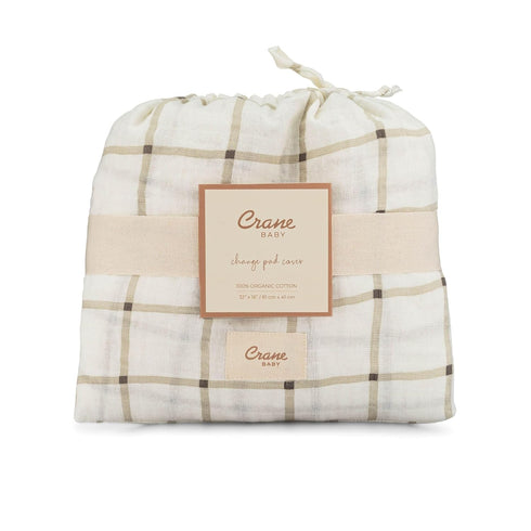 100% Crane Baby Organic Cotton Change Pad Cover, Neutral Check Pattern for Boys, Girls, Unisex, Ultra-Soft GOTS