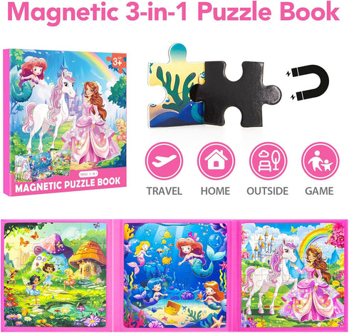 Princess Magnetic Puzzles for Toddlers 3-5 - 20-30 Pieces Mermaid Puzzles for Kids Ages 4-6 Birthday Gifts