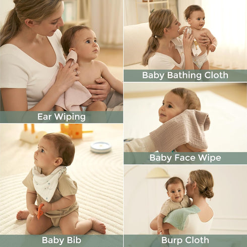 Momcozy 4 Essential(5 Pack, 10x10 inch) Baby Washcloths - Layer Design| Medium Thickness| Soft & Absorbent| Premium