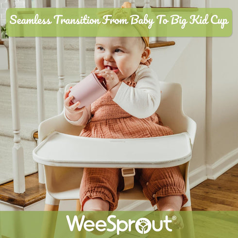 WeeSprout Silicone Baby Cups With Straws and Lids, 4 & 8 oz Options, Set of 2, Food Grade Toddler Training Container, Built In Straw Stoppers, Measurement Markings, Dishwasher Safe + Straw Cleaner by WeeSprout