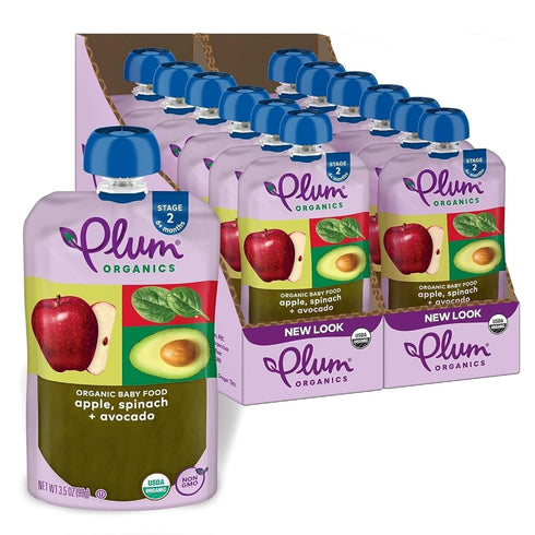 Plum Organics Stage 2 Organic Baby Food - Apple, Spinach, Avocado - 3.5 oz Pouch (Pack of 12)