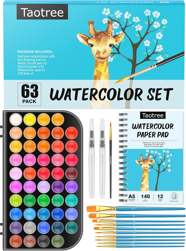 Taotree Watercolor Paint Set, Watercolor Workbook, Water Coloring Book, 48 Colors Watercolors