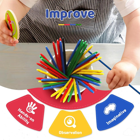 Classic Wooden Thin Pick Up Stick Game, 41 Pieces, Fun Family Game Gift Idea, 9.8 Inch Long