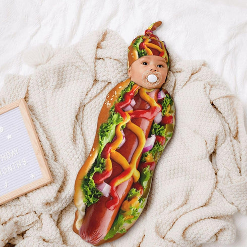 Chguyon Sets Hot Dog Newborn Swaddle Blanket Beanie Hat Funny Food Soft Baby Receiving Blanket Swaddle Sack Wraps