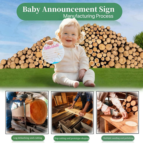 Generic 5.9inch Announcement,3D Baby Announcement Sign,Personalized Wooden Hello World Newborn Sign,Birth Name
