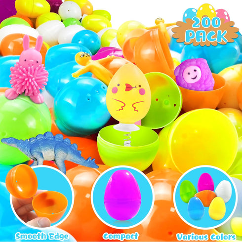 200 Packs LINAYE Prefilled Easter Eggs with Toys Inside - Pre Filled Stuffed Easter Eggs for Hunt, Basket Stuffers