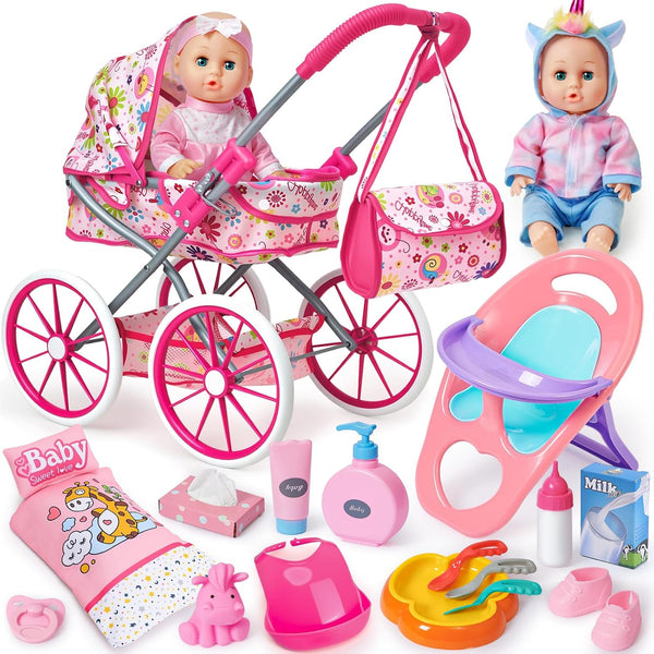 Golray 12 in Baby Doll Toys Set with Stroller for 3 4