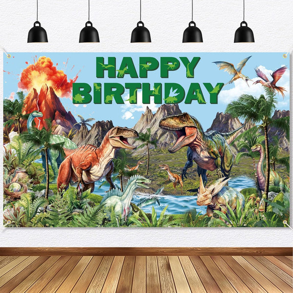 Dinosaur Birthday Decorations, Dino Happy Birthday Banner, Dinosaur Themed Party Supplies for Kids, 6 x 3.6 Feet