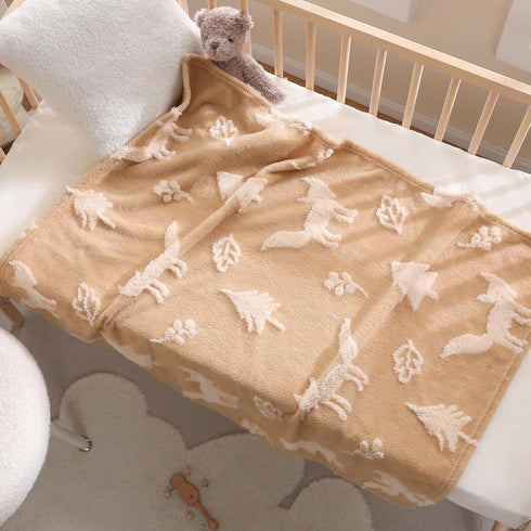 BORITAR Baby Blanket for Boys & Girls | 3D Fleece Fluffy Fox Design | 30 x 40 Inch Khaki Blanket for Toddler Infant