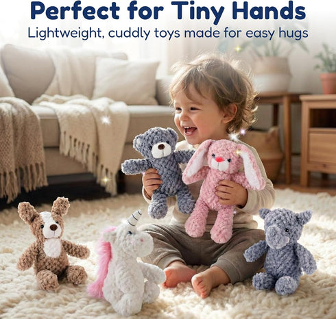 5 Set Pack Snug A Babies Animals and Teddy Bears - Plush Toys Bulk - Stuffed Animals for Kids - Baby Shower Small Bear