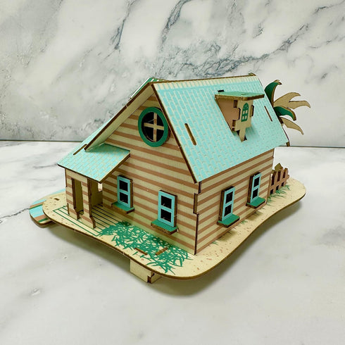3D Wooden House Puzzles for Adults, Bali Island Cottage Building Model, 6.6" × 6.1" × 3.5", Laser Engraving, No Tools