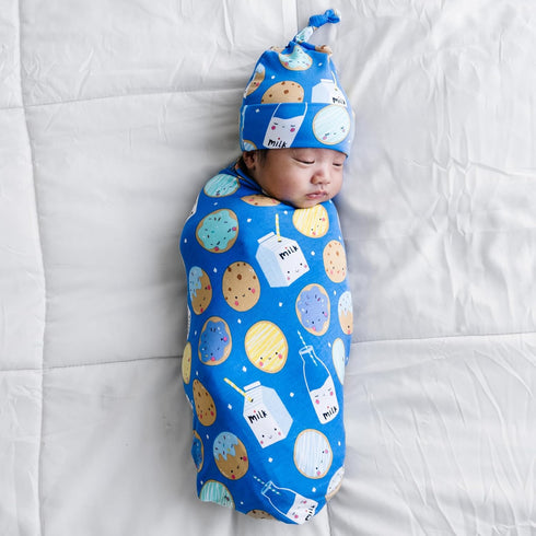 Set, Little Sleepies Swaddle & Hat Baby Swaddles Newborns, Soft Viscose from Bamboo Swaddle Blanket Wrap (Blue Cookies