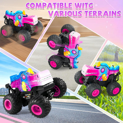 2.4Ghz 3 4 5 6 7 8 360 YongnKids Remote Control Car for Girls, Unicorn Monster Trucks with Light & Music,Unicorn Toys