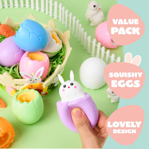 12pcs JOYIN Easter Eggs Squishy Toy Bunny Chicks, Cute Rabbits,Chicks Hide in Broken Eggs, Squishy Toy Stress Relief