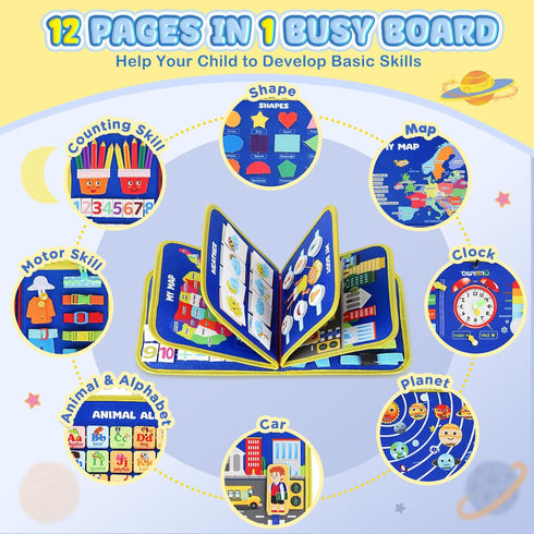 1 2 3 4 URMYWO Busy Board - Montessori Toys for Year Old, Busy Book Toddler Activities with Fine Motor Skills, Autism