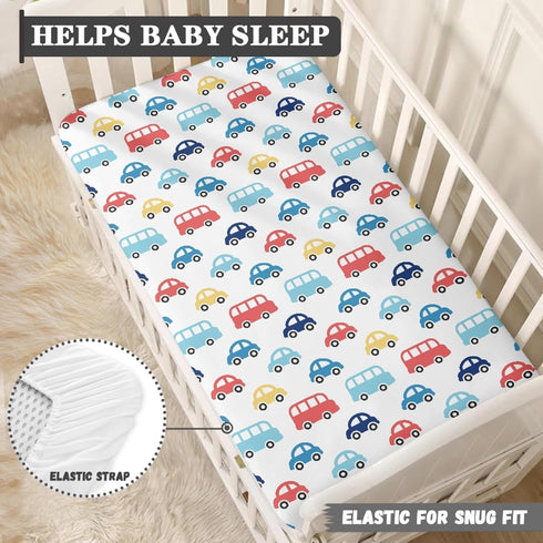 Winpema 28"x52" Colorful Cars Buses Fitted Crib Sheet Taxi Baby Crib Sheet Fit Standard Crib and Toddler Mattress,Crib