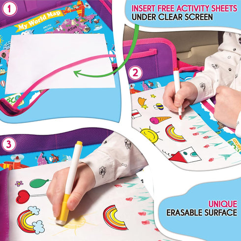 Kids Travel Tray, Waterproof Car Tray for Kids, Lap Desk with Storage for Toddler Travel