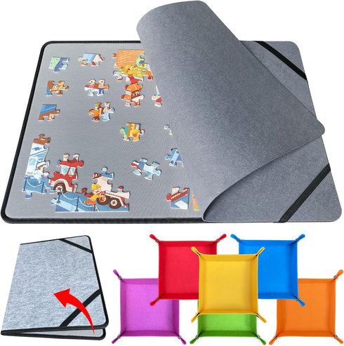 QCFDLCX Folding Puzzle Board with 6 Sorting Trays and Felt Mat,for Storage and