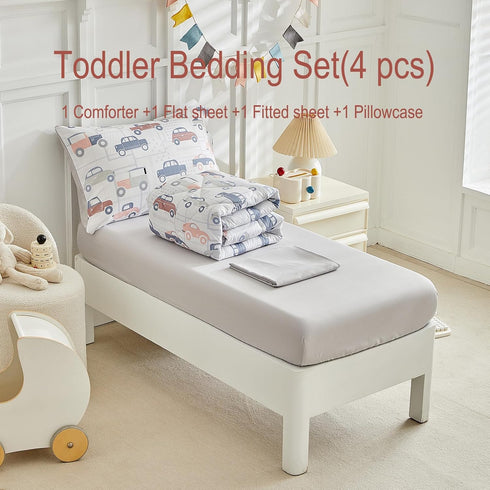 Set Boys,4 Set,Soft Set JHXHMX Car Toddler Bedding for Piece Bed-in-a-Bag Toddler Comforter Crib Bed Including