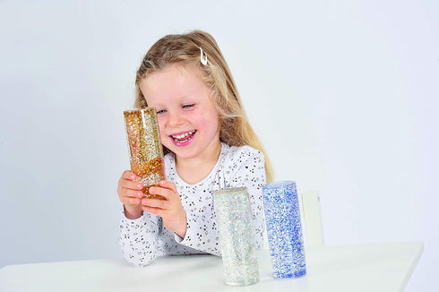 TickiT Sensory Glitter Storm - Set of 3 Calming Glitter Tubes in Blue, Silver, Gold for Stress Relief