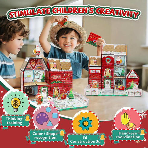 61 Set MAYAPHILOS PCS Christmas Magnetic Tiles with Storage Bag, Building Blocks with Santa, Snowman, Deer, Gingerbread