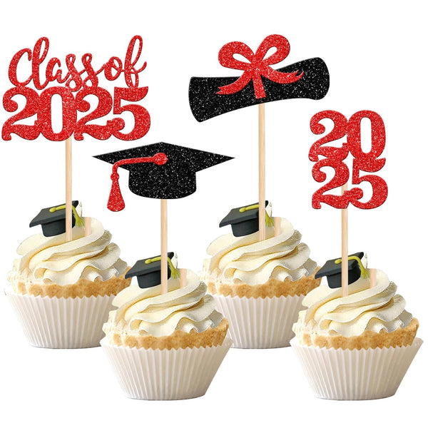 36 PCS 2023 Graduation Theme Cupcake Toppers - Glitter Class of 2023 Graduation Cap and Diploma Cake Decorations