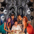 JOYMEMO 30th Birthday Decorations - Black Dirty Thirty Foil Balloon, Cake Toppers, Happy Birthday Banner, Star Confetti