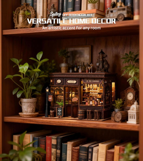 Spilay DIY Miniature Dollhouse Kit, Corner Tavern Dollhouse with LED Light, Mini House Building Kit Book Nook