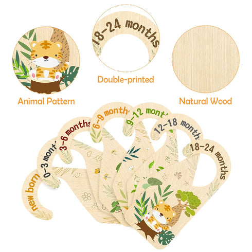 8Pcs Closet Closet (0-24 R HORSE Safari Baby Dividers, Double Sided Nursery Hanger Dividers Wood Baby Size Organizers