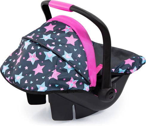 18 Inch 3+ Bayer Doll Car Seat for Dolls, Toy Car Seat with Sun Canopy, Turquoise Pink Stars, Ages