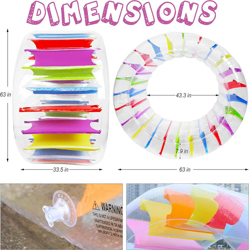 Zcaukya 65" Giant Inflatable Wheel Roller, Colorful Water Rolling Wheel Float for Kids Summer Fun