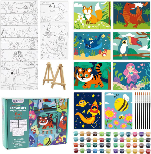 goldentime 8 Packs Predrawn Canvas for Painting Kids Painting Canvas for Kids