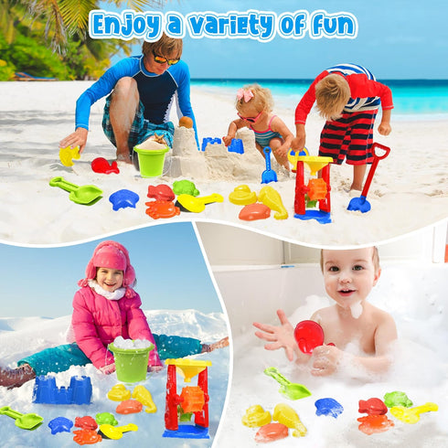 Beach Toys, 19 Piece Sand Toys Set for Kids, Includes Water Wheel, Bucket, Molds, Mesh Bag