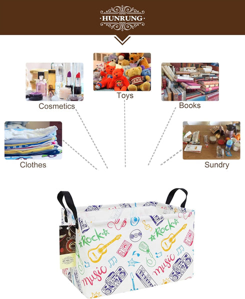 HUNRUNG Rectangle Storage Basket Cute Canvas Organizer Bin for Pet/Children Toys, Books, Clothes Perfect