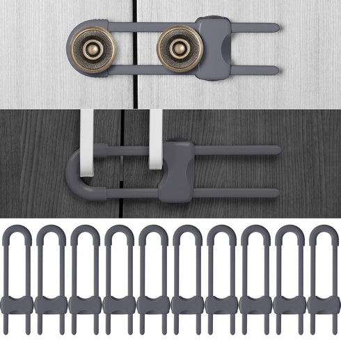 Jetec 10 Pieces Cabinet Locks for Babies, Adjustable U-Shaped Childproof Latch for Knob Handle on Kitchen Door