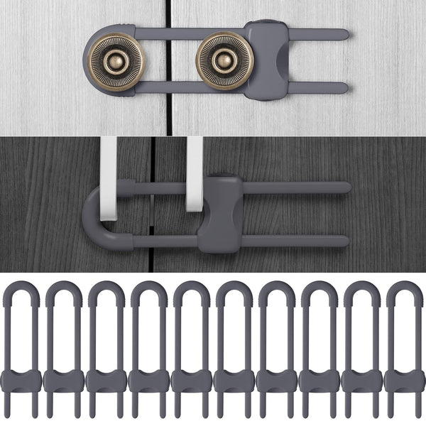 Jetec 10 Pieces Cabinet Locks for Babies, Adjustable U-Shaped Childproof Latch for Knob Handle on Kitchen Door