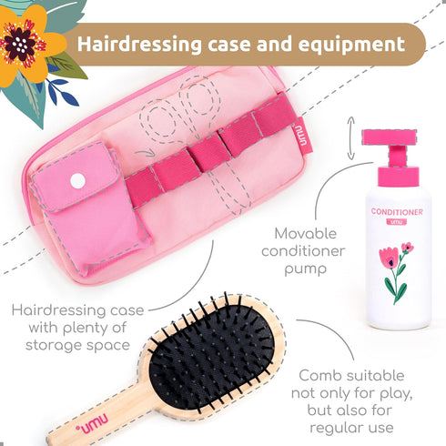 Playset 17 3 4 5 6 UMU Wooden Hair Salon Pcs Pretend Hairdressing Toy with Hair Dryer Straightener Mirror Comb