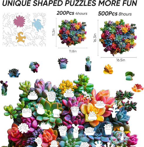 Adults,500Pieces Gift,17.2 16.6in Wooden Puzzles for Colorful Succulent Plants Jigsaw Puzzles,Unique Irregularly Shaped