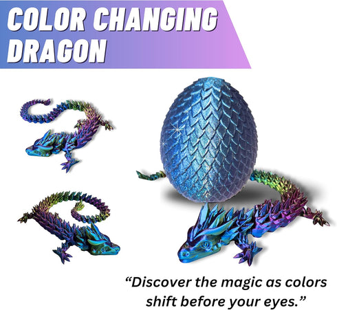 Amerimaker 20" 3D Articulated Printed Dragon with Surprise Egg Flexible Fidget Toy for Kids & Teens, Dragon Egg Hunt