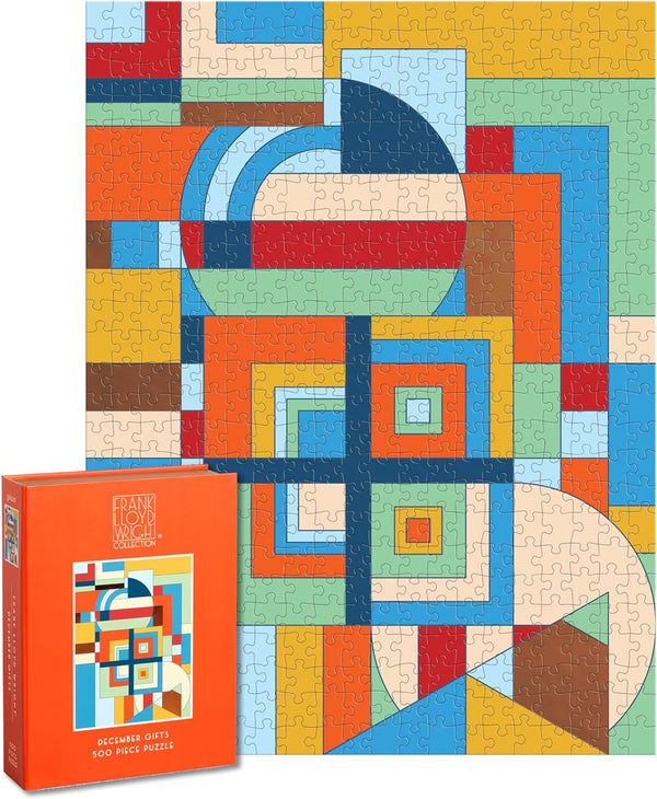 Galison Frank Lloyd Wright 500 Piece Book Box Puzzle, Architectural Geometric Artwork in Magnetic Keepsake Box