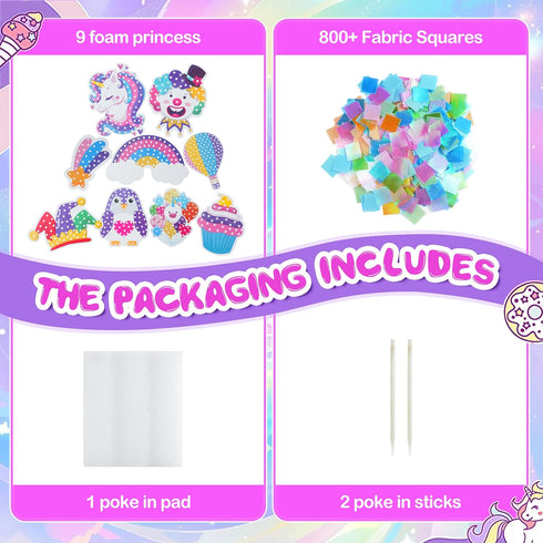 creative kimi 9PC 4-8 6-12 Set Poke Art Kit for Girls Ages | Princess Theme DIY Craft Kit | Mess-Free Fabric Puncture