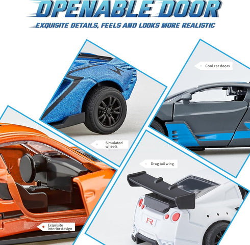 Racing Cars Toy Vehicles Set, Die Cast Metal Cars with Pull Back & Openable Doors for Toddlers