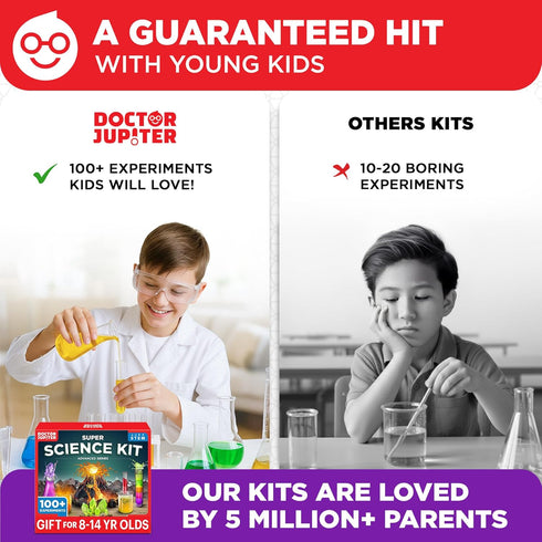 8-12 Set, 100+ 8+ Doctor Jupiter Super Science Kit for Kids Ages | Chemistry STEM Toy with Experiments & Geyser Tube